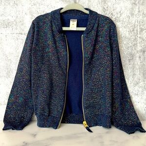 4T Sparkly Navy Blue Cardigan with gold zip